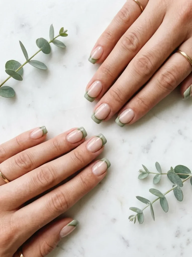 .Sage Green French Tips