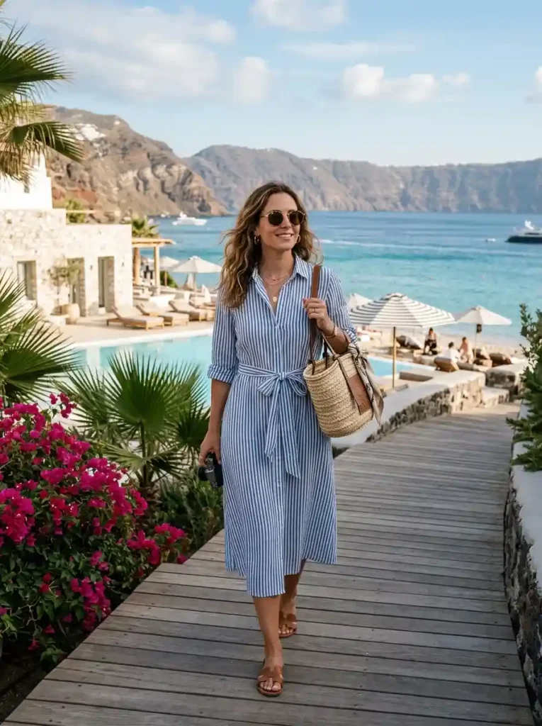 Striped Resort Shirt Dress