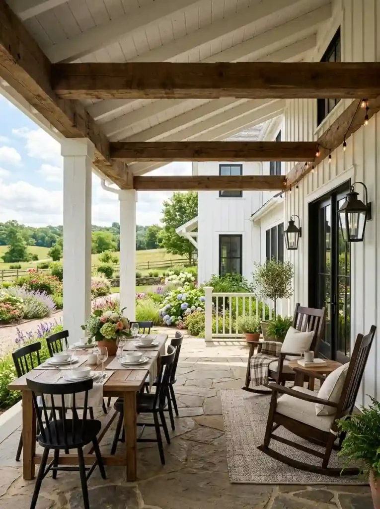 Farmhouse Patio Roof with White Columns