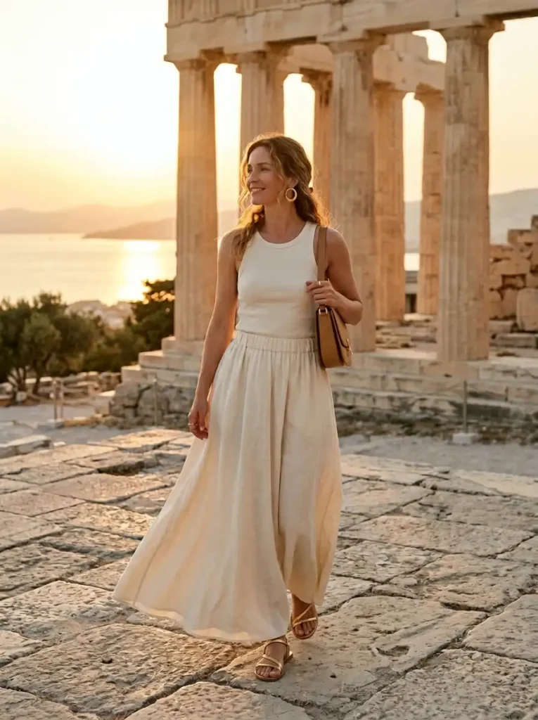 Long Linen Skirt and Fitted Singlet