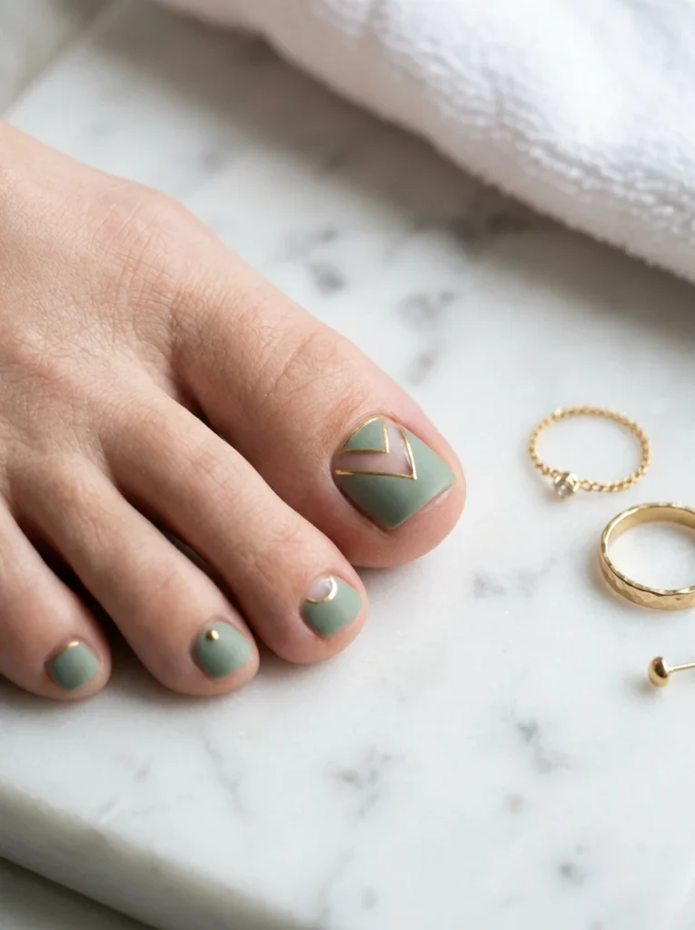 Sage and Gold Negative Space Toes