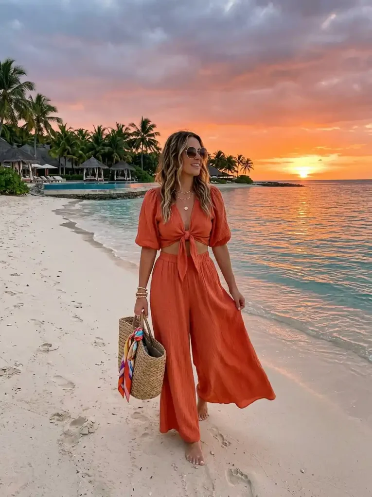 Sunset Orange Two-Piece Vacation Set