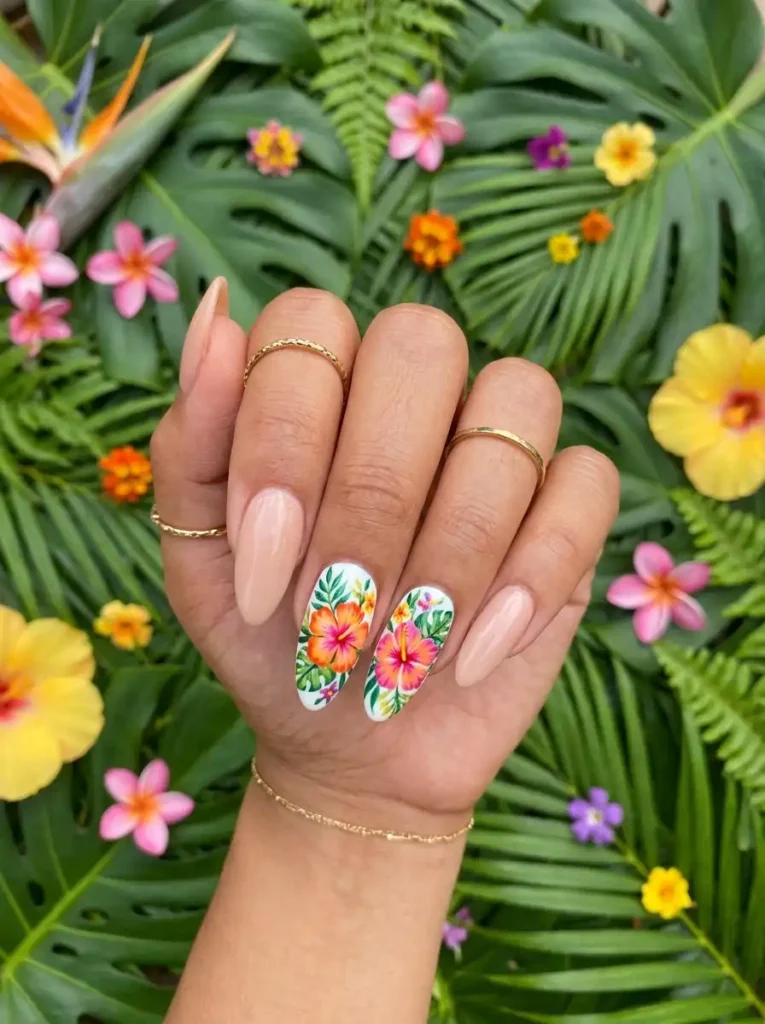 Tropical Floral Nail Art