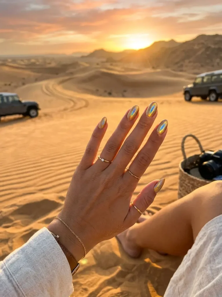 Gold Holographic Vacation Nails