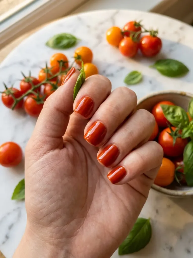 Tomato Red Glazed Nails