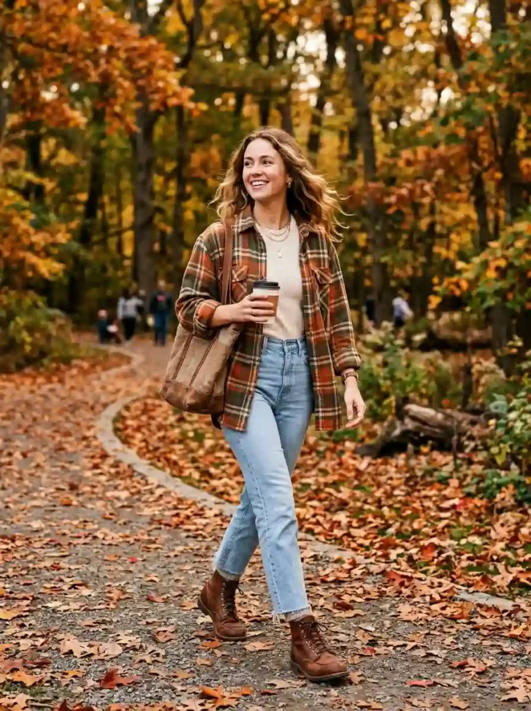 Flannel Shirt and Straight-Leg Jeans