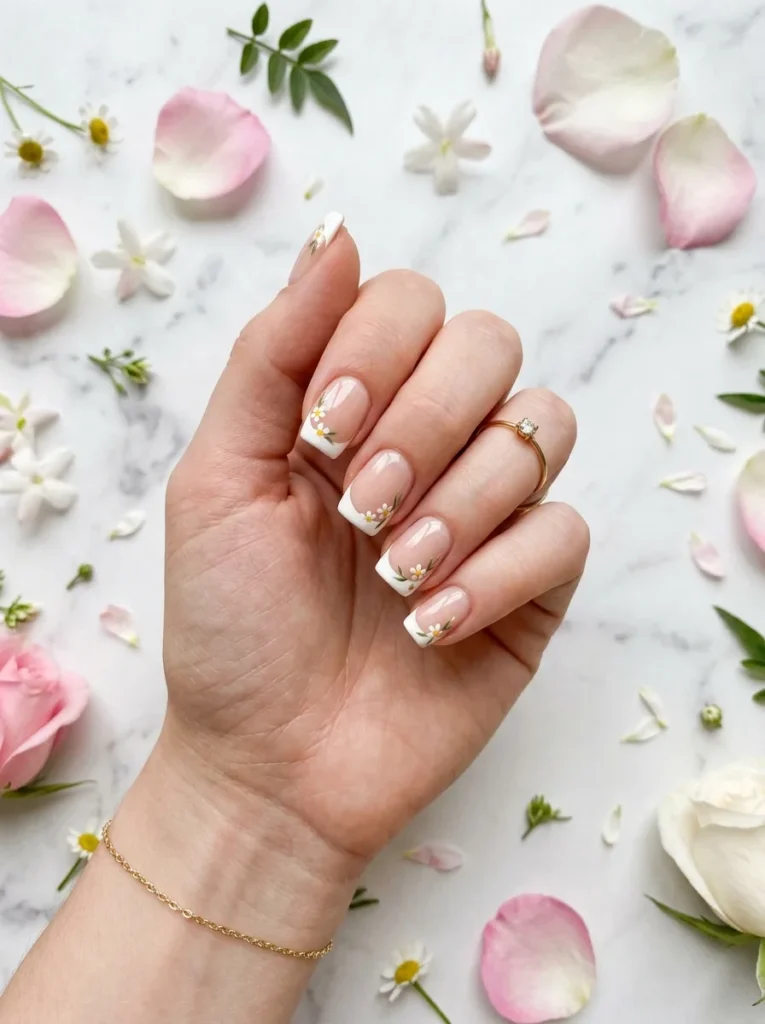 French Tips with Floral Detail