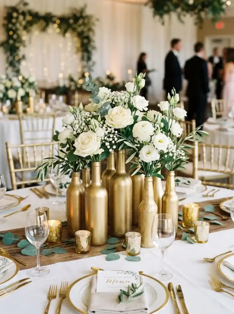 Gold Spray-Painted Bottle Centerpieces