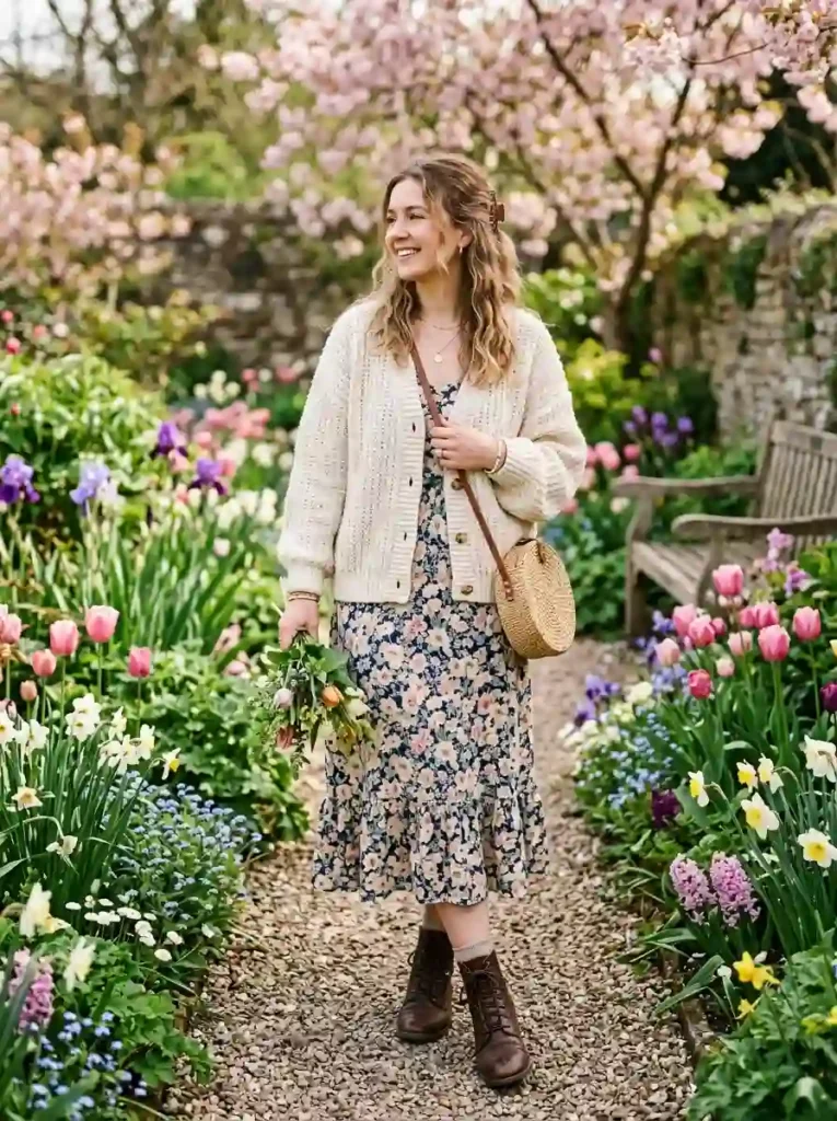 Oversized Cardigan and Floral Dress