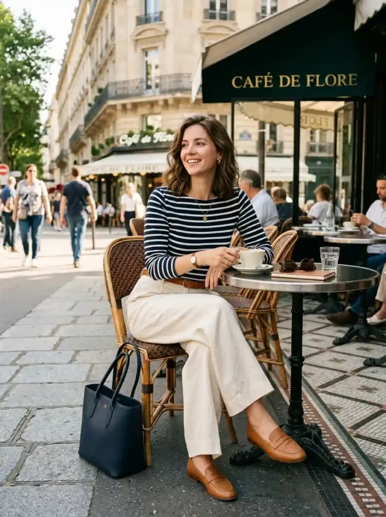 Striped Breton Top and Wide-Leg Linen Trousers
