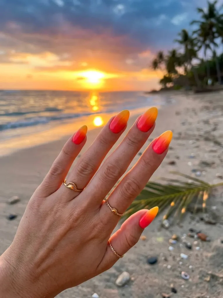 .Tropical Sunset Ombre Nails