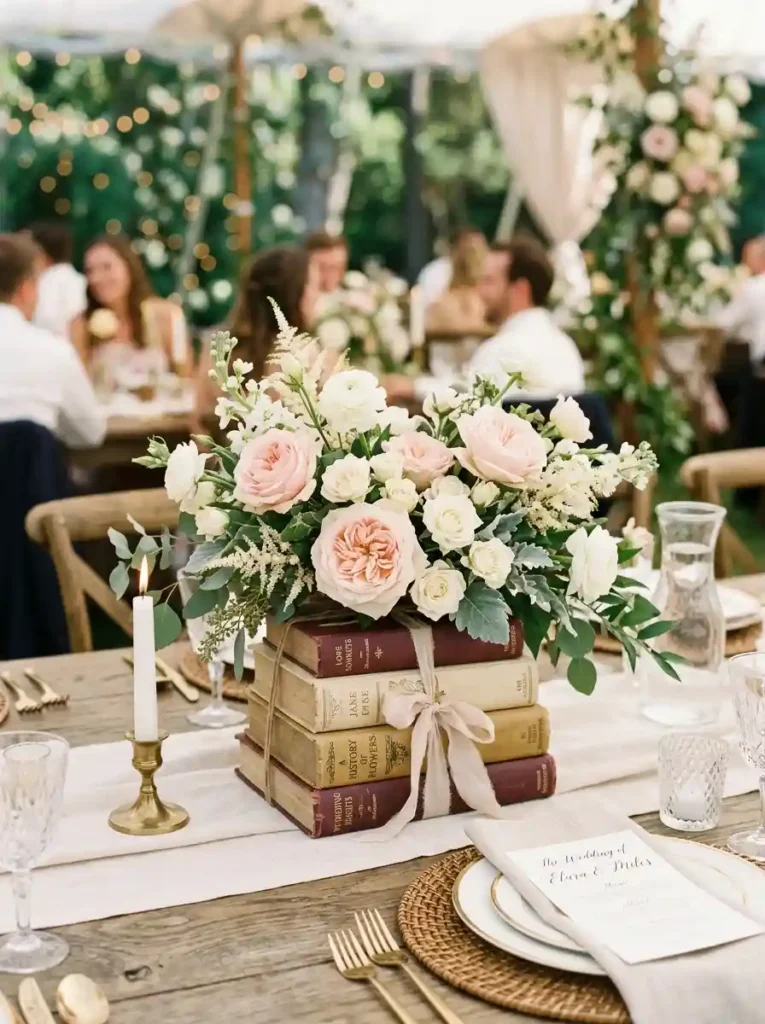 Vintage Books and Floral Arrangement
