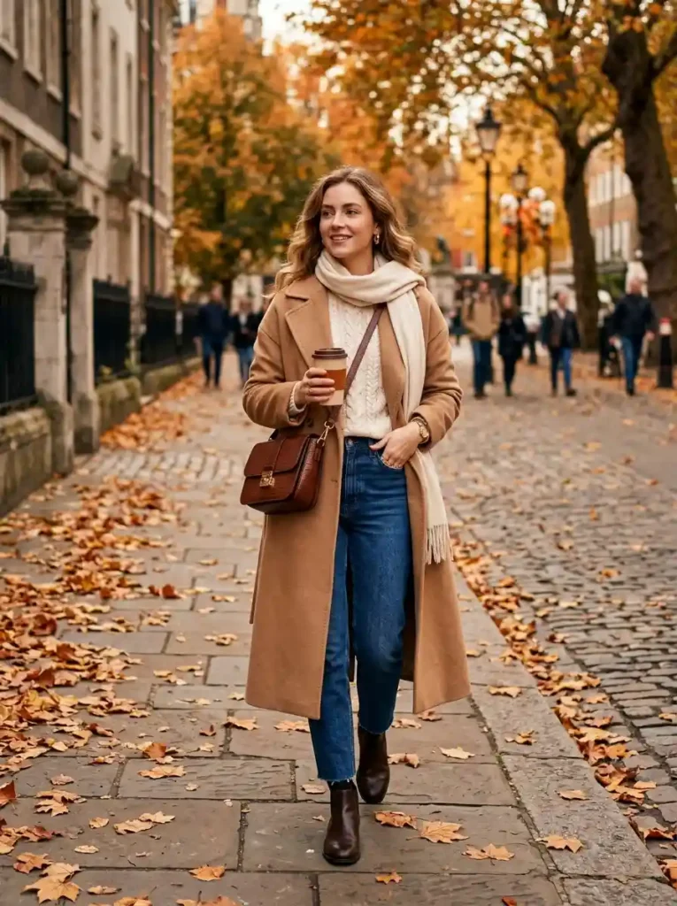 Wool Coat with Sweater and Jeans