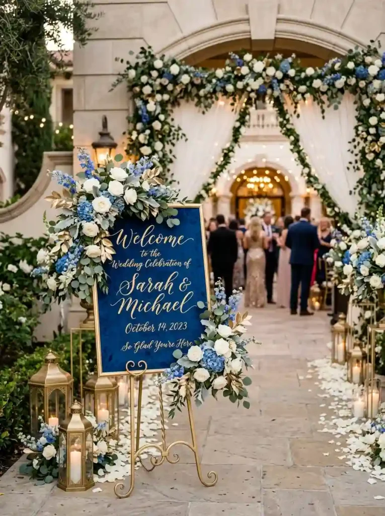 Blue and Gold Welcome Sign