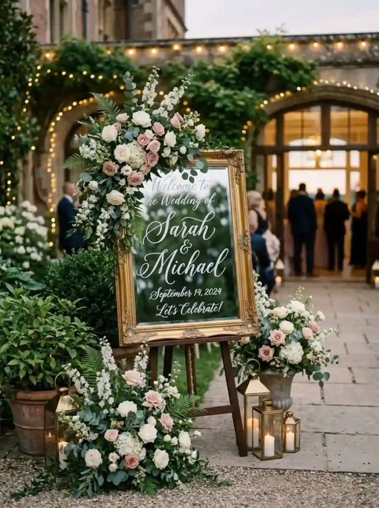 Vintage Mirror Wedding Welcome Sign