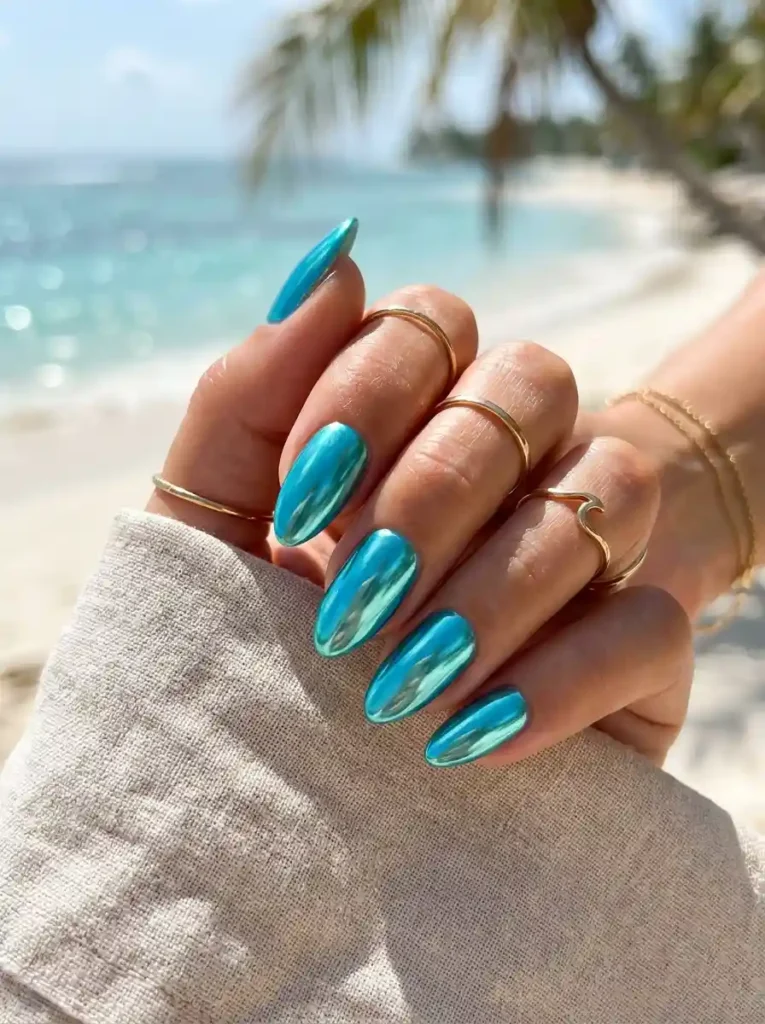 Blue Lagoon Chrome Nails