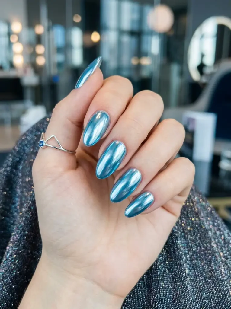 Chrome Ice Blue Nails