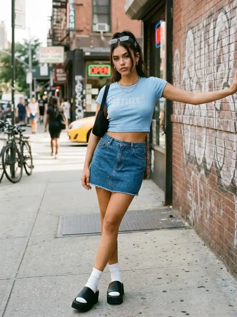 Denim Mini Skirt and Crop Top