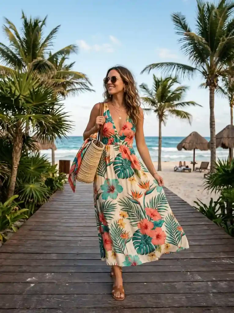 Tropical Print Maxi Dress