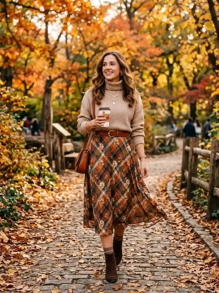 Turtleneck Sweater and Midi Skirt