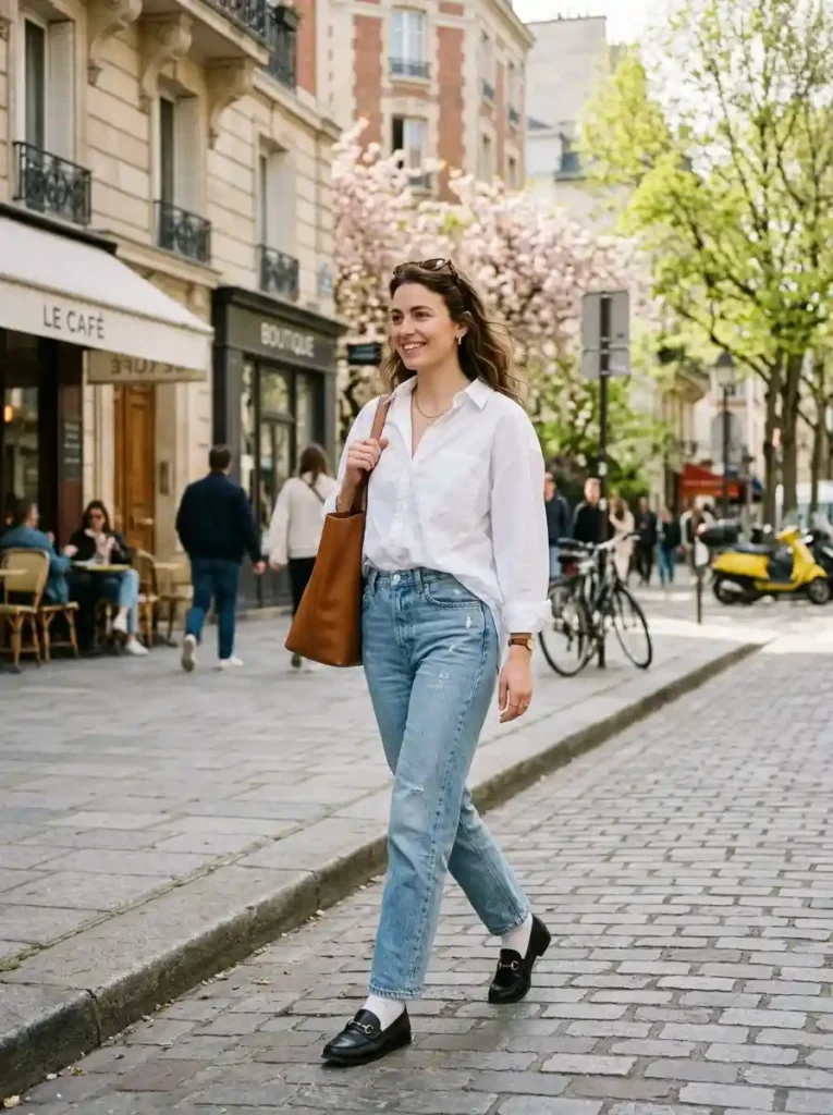 White Button-Down with Light Wash Denim