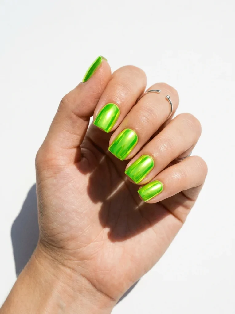 Electric Lime Chrome Nails
