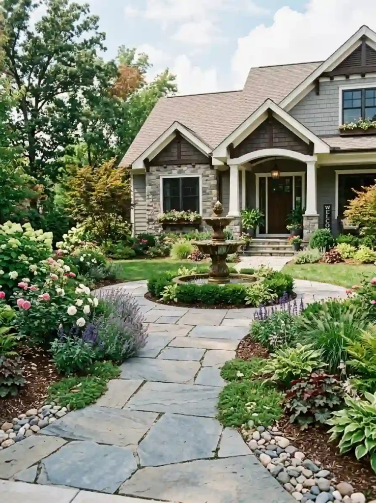 Fountain and Stone Pathway Design