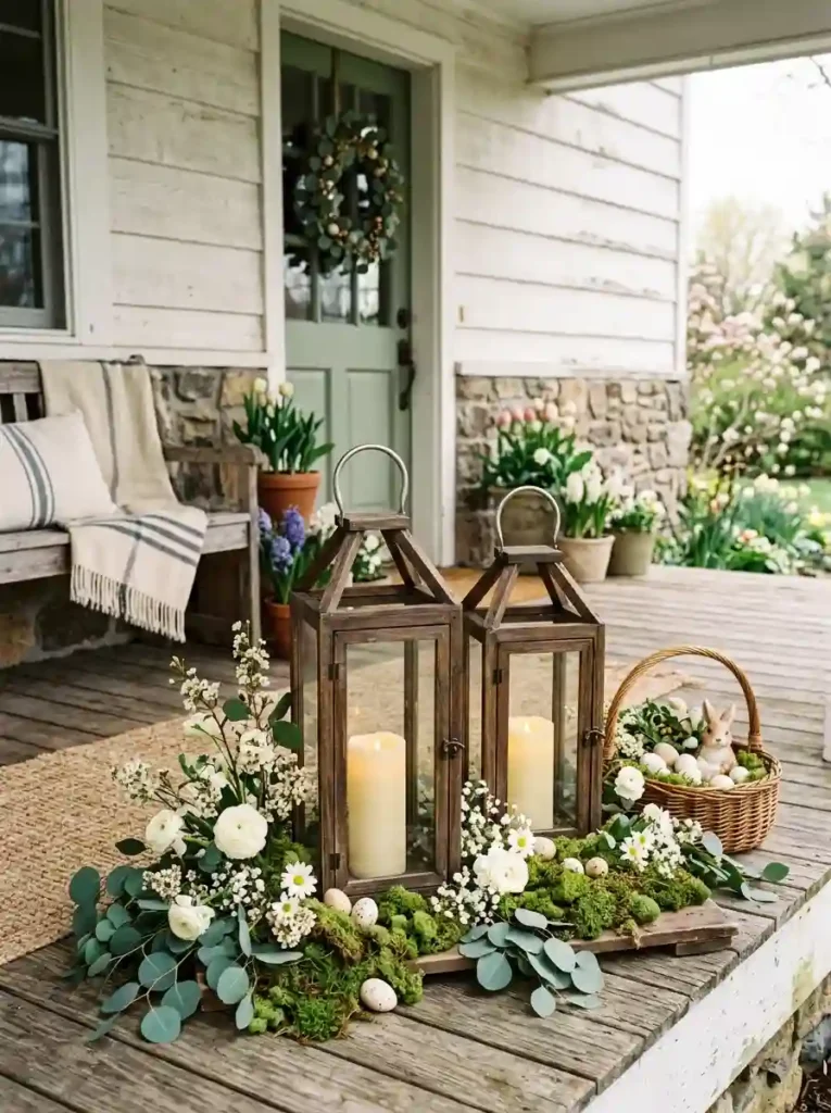 Wooden Lanterns with Moss Accents