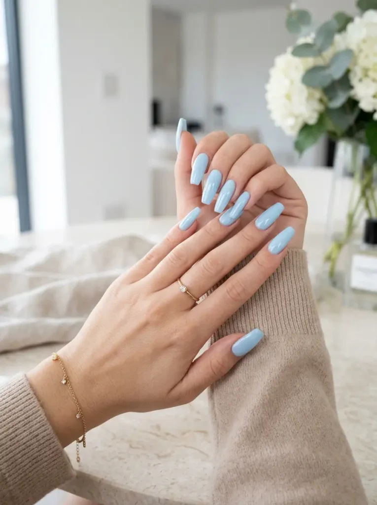 Baby Ice Blue Coffin Nails