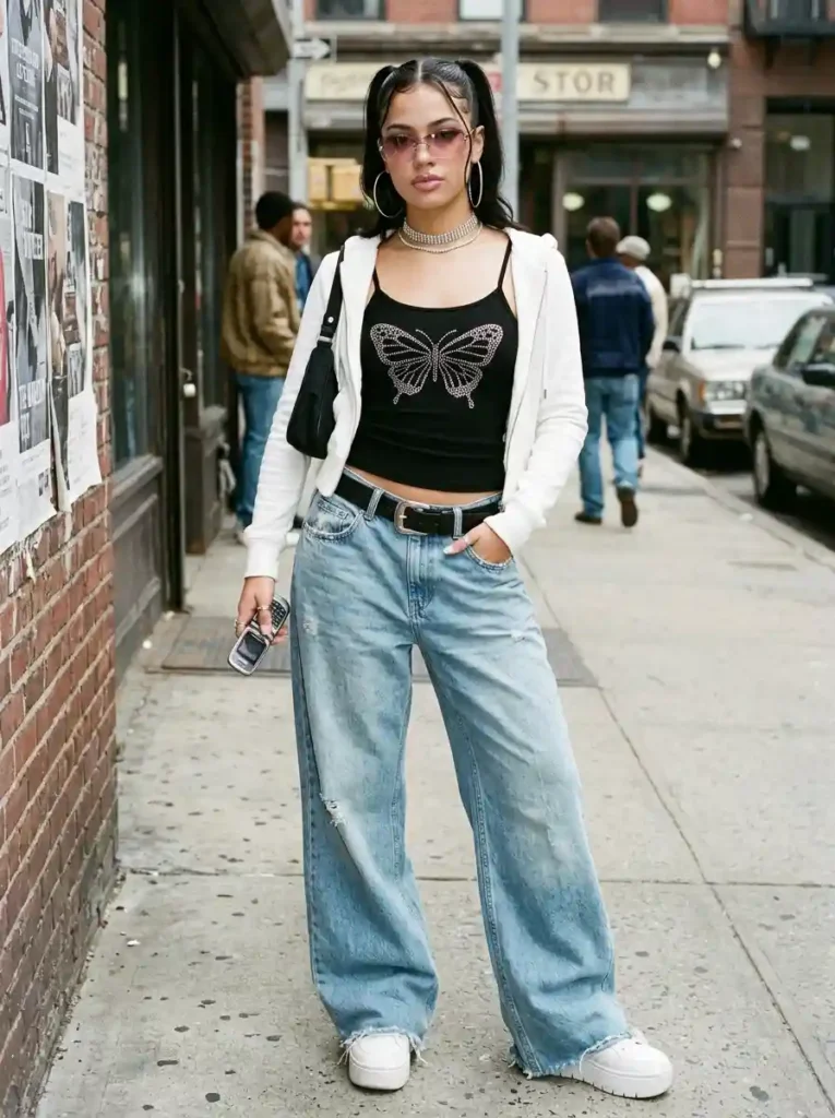 Rhinestone Tank and Wide-Leg Jeans