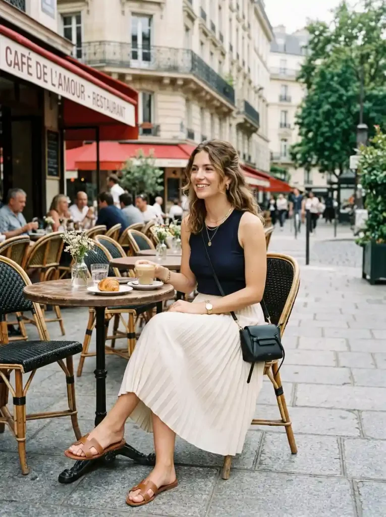5.Ribbed Tank and Pleated Midi Skirt
