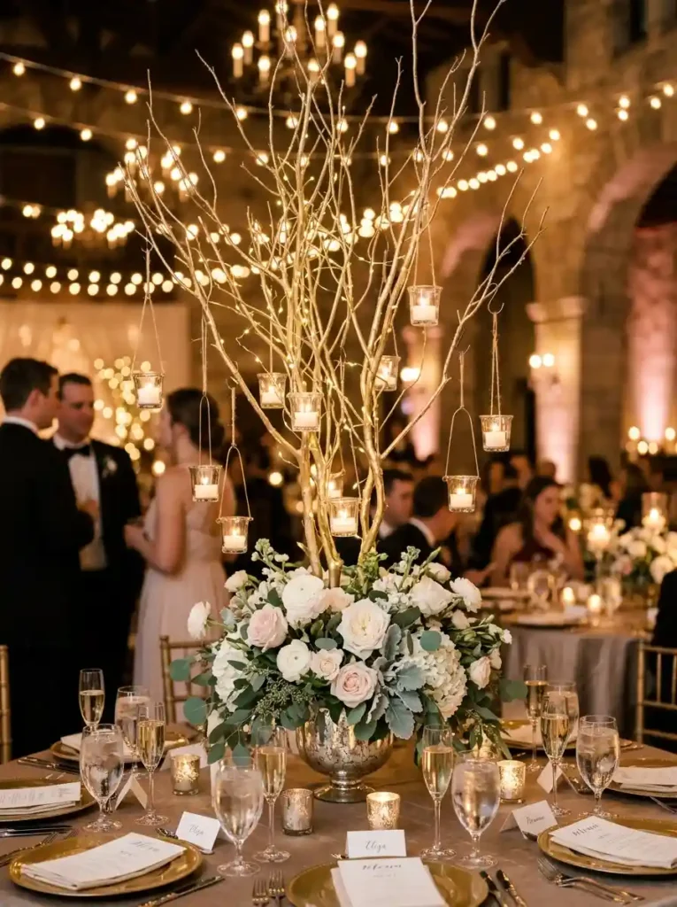 Tall Branch Arrangement with Hanging Candles