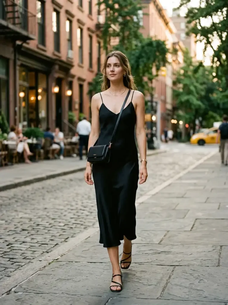 Black Slip Dress with Minimal Accessories