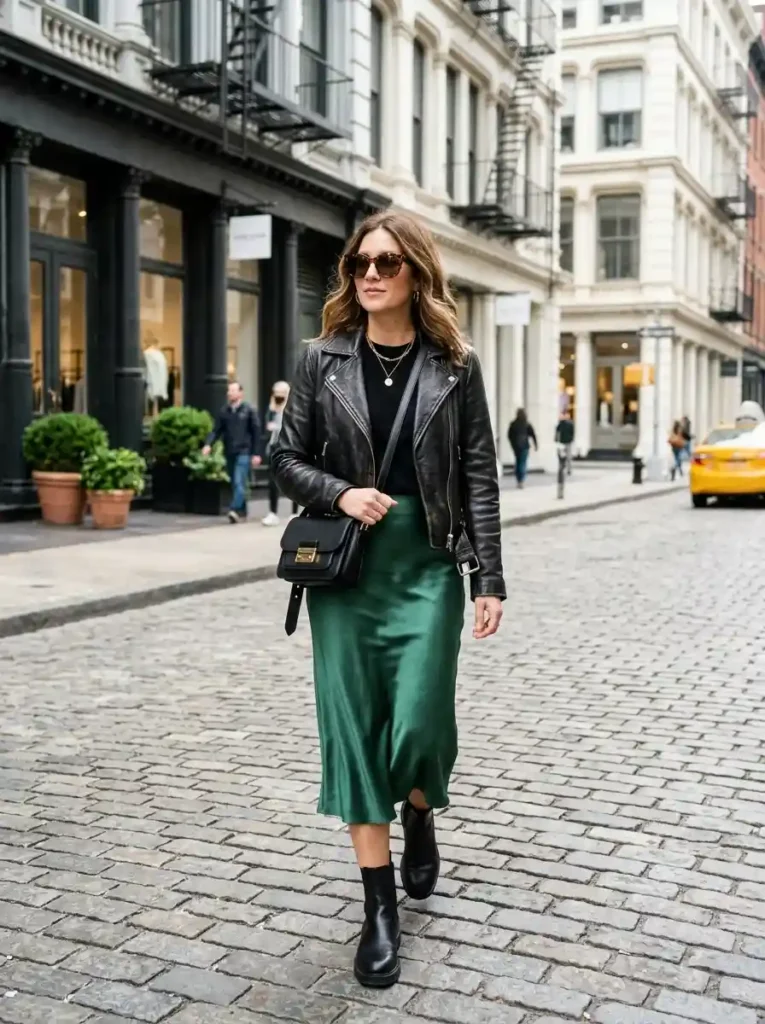 Leather Jacket and Slip Skirt