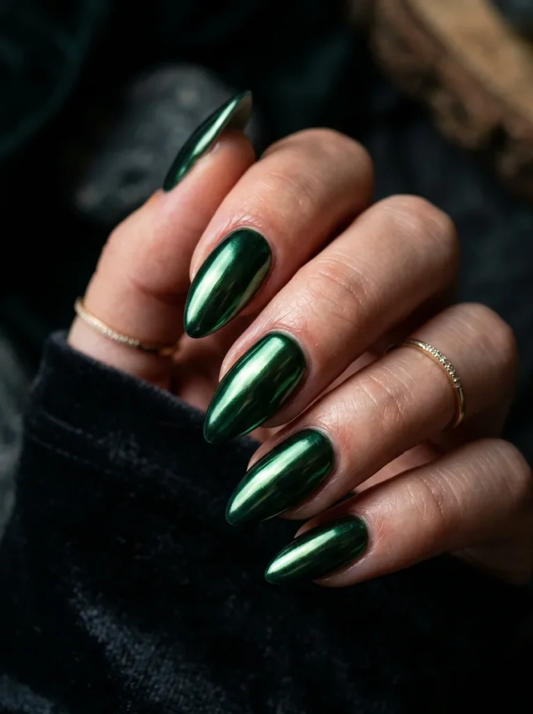 Forest Green Chrome Nails
