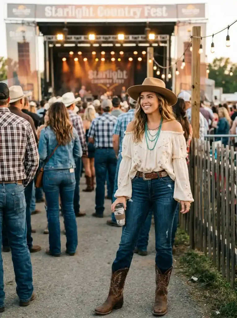 Off-Shoulder Top and Bootcut Jeans