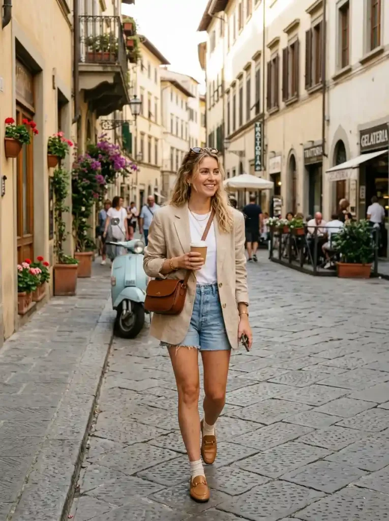 6.Oversized Blazer and Denim Shorts