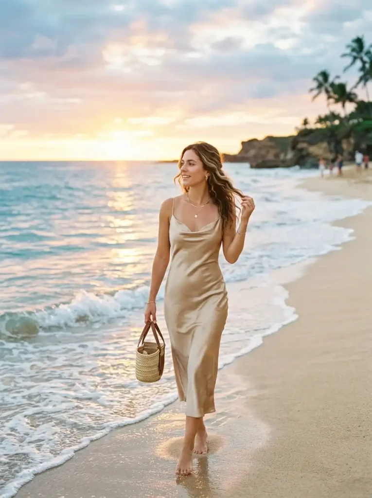 Satin Slip Dress for Sunset Beach Walks