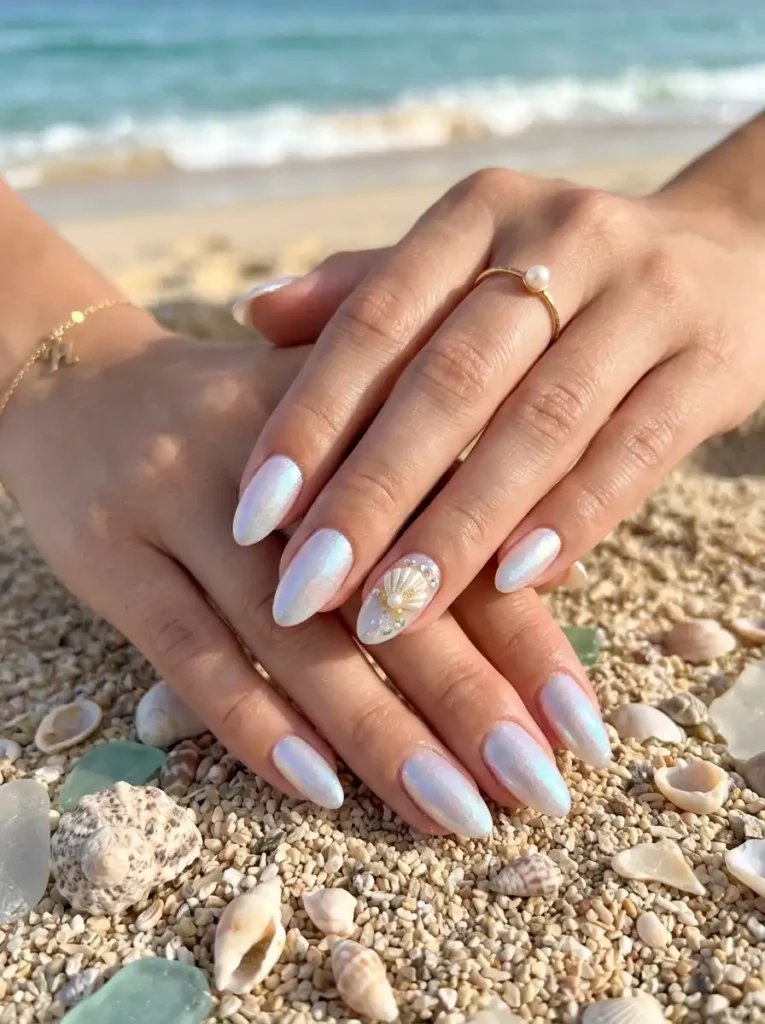 Seashell Pearl Nails
