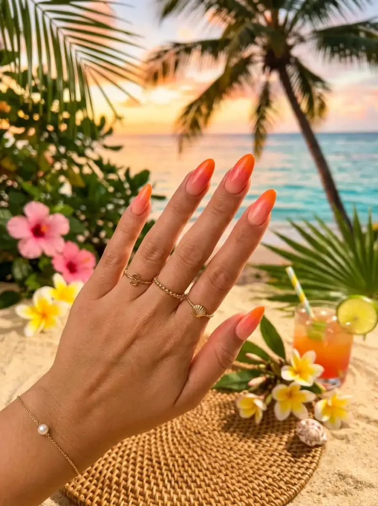 Coral Sunset Ombré Nails