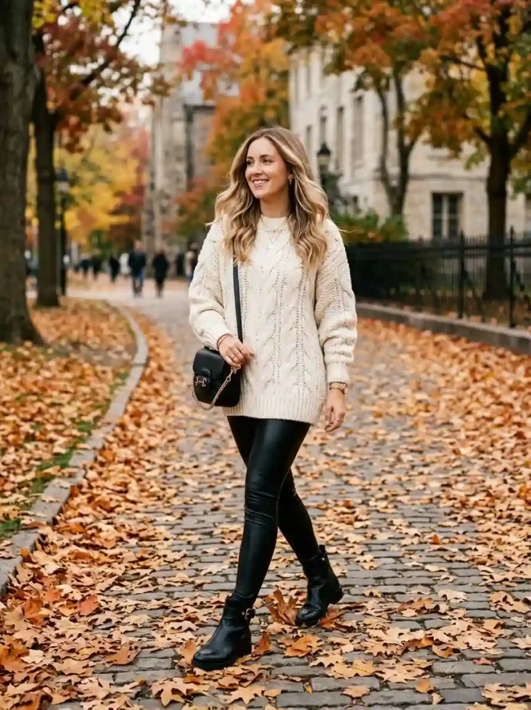 Chunky Sweater and Faux Leather Leggings