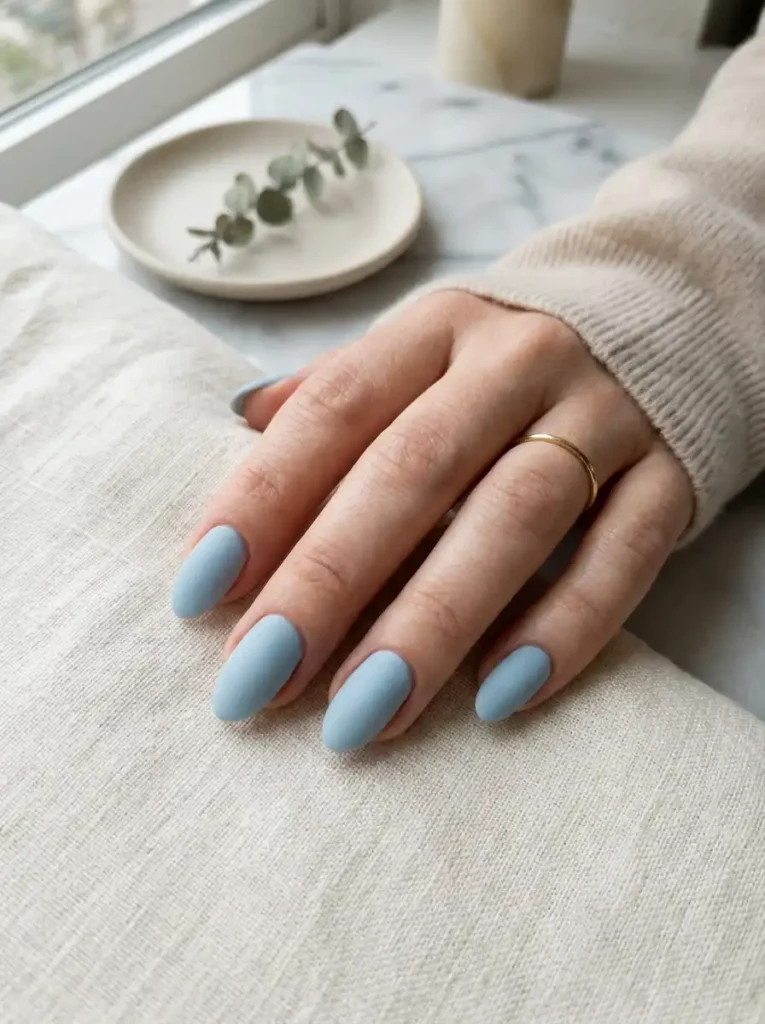 Matte Ice Blue Nails