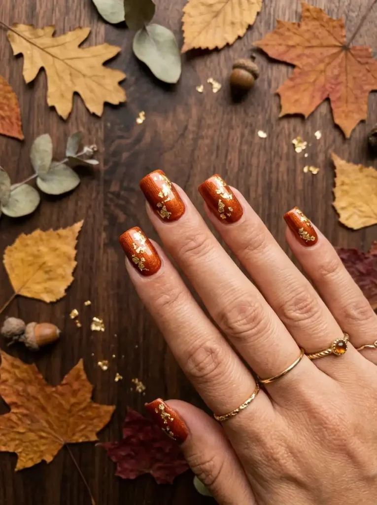 Rust & Gold Leaf Nails