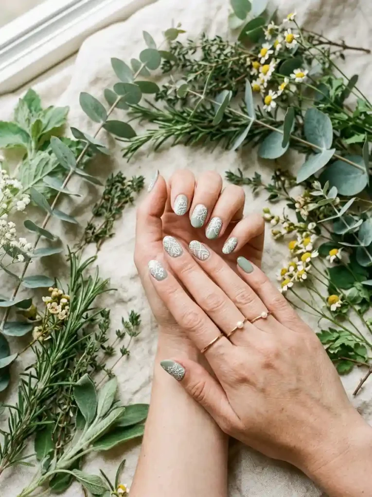 Sage Green Lace Nails