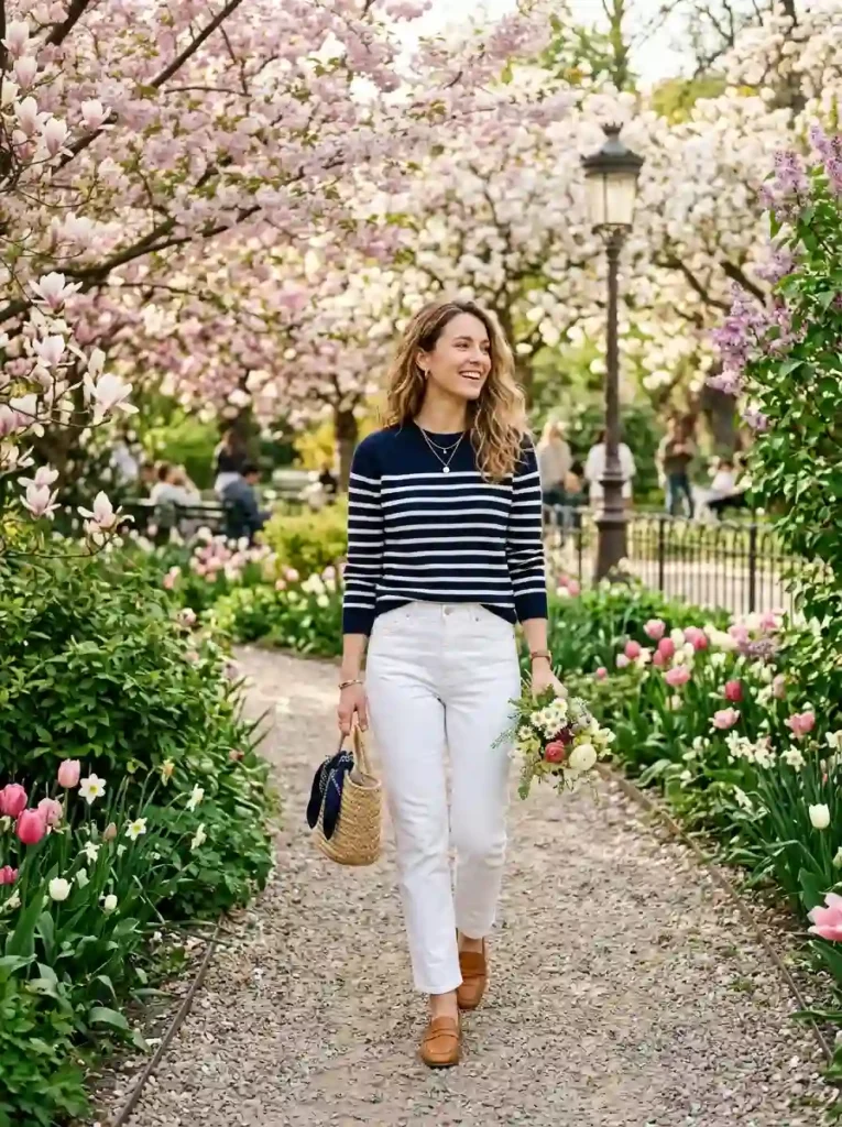 Striped Sweater and White Jeans