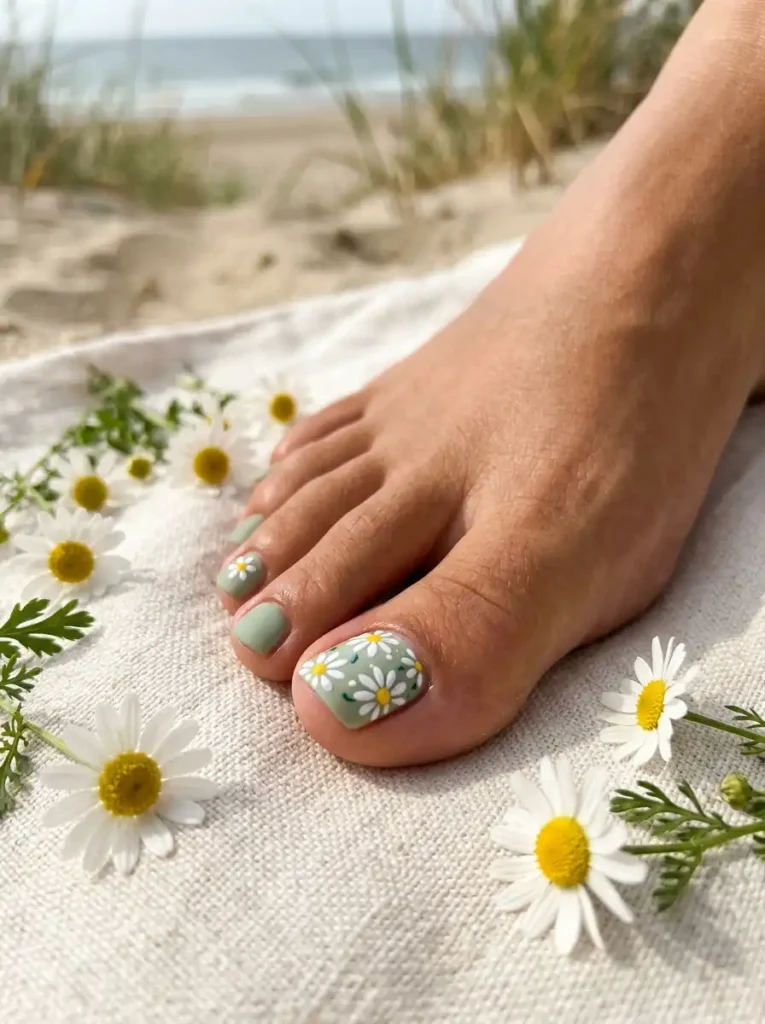 White Daisy Toenail Art