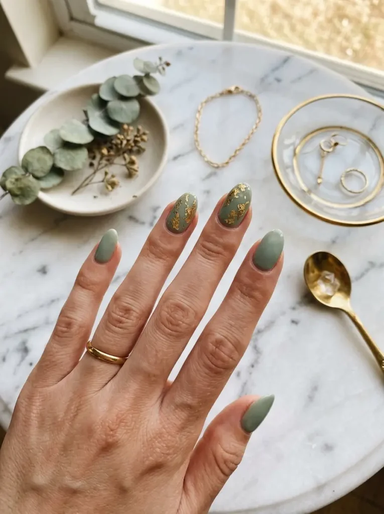  Sage Green with Gold Leaf Accents