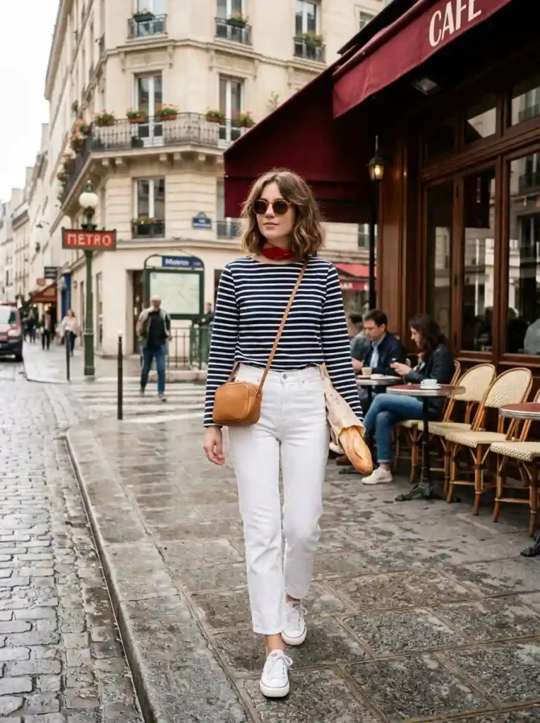 8.Breton Stripe Top and White Jeans