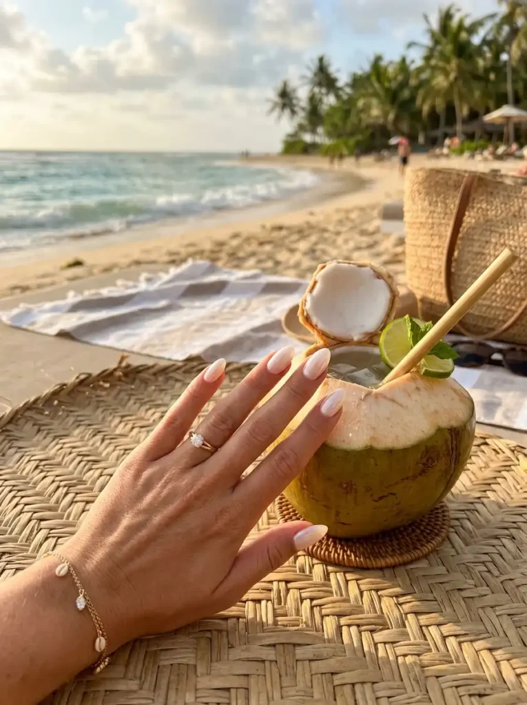 Coconut Glazed Vacation Nails