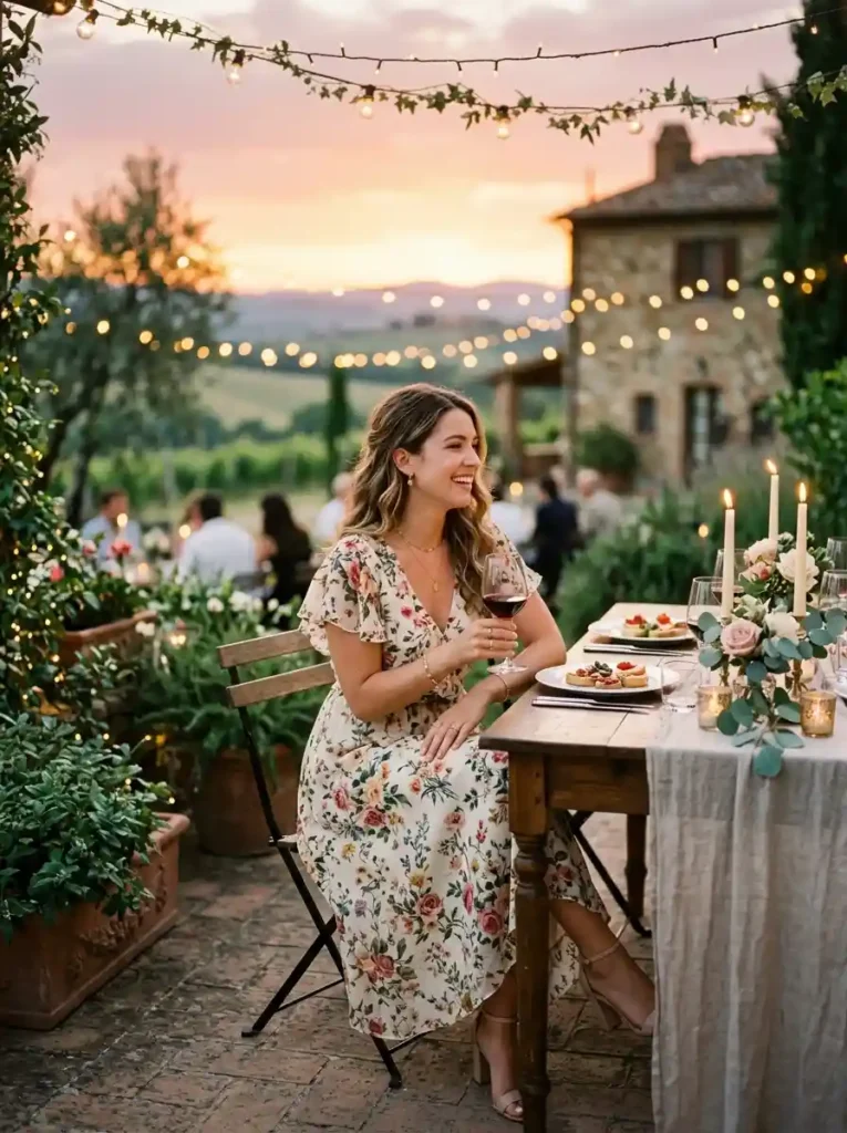 Floral Midi Dress with Heeled Sandals